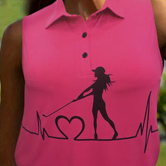 Women's Graphic Print Polo Neck Stretch Vest Top