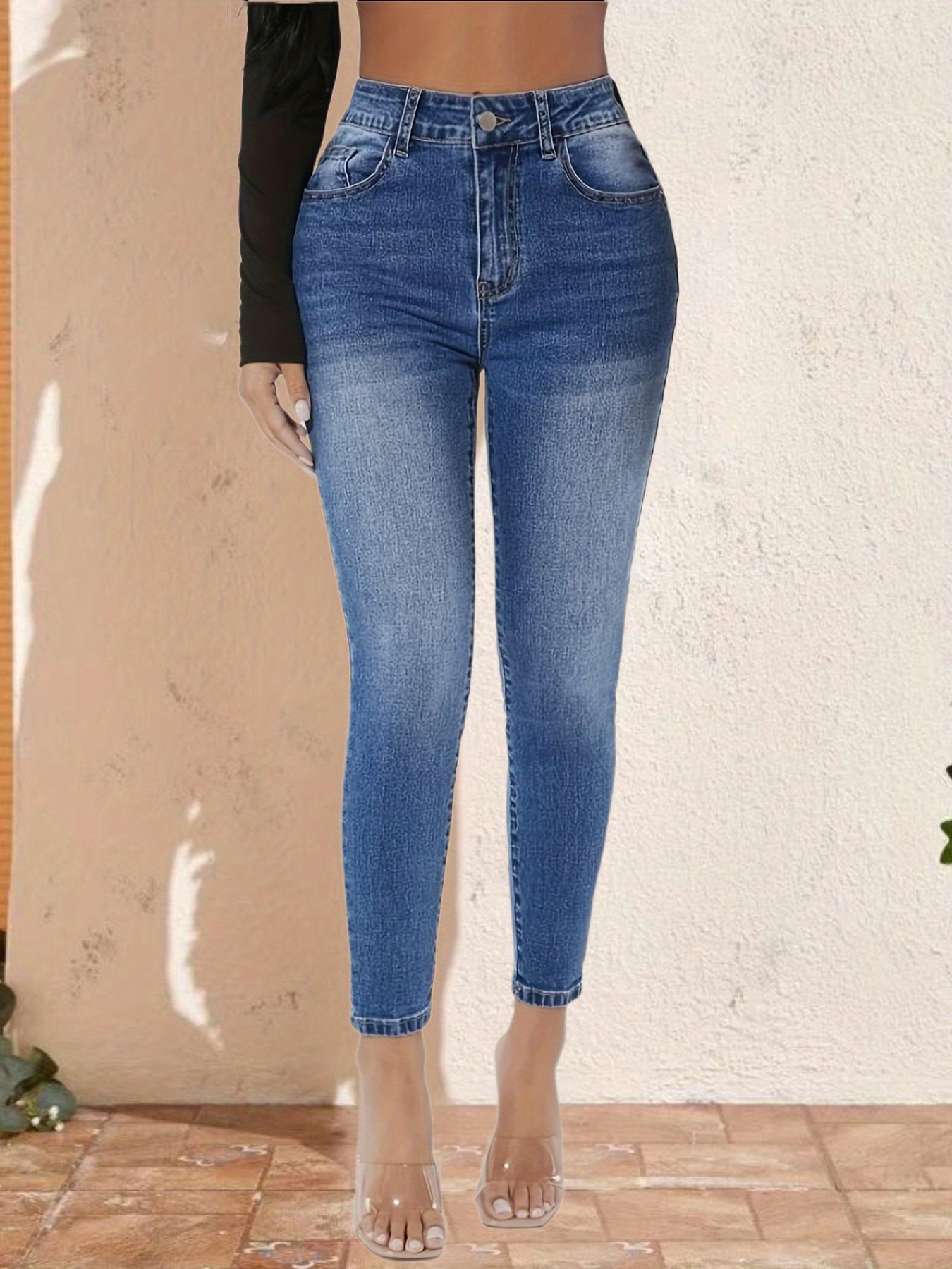 High Waist Stretchy Skinny Jeans Slim Fit Denim Pants