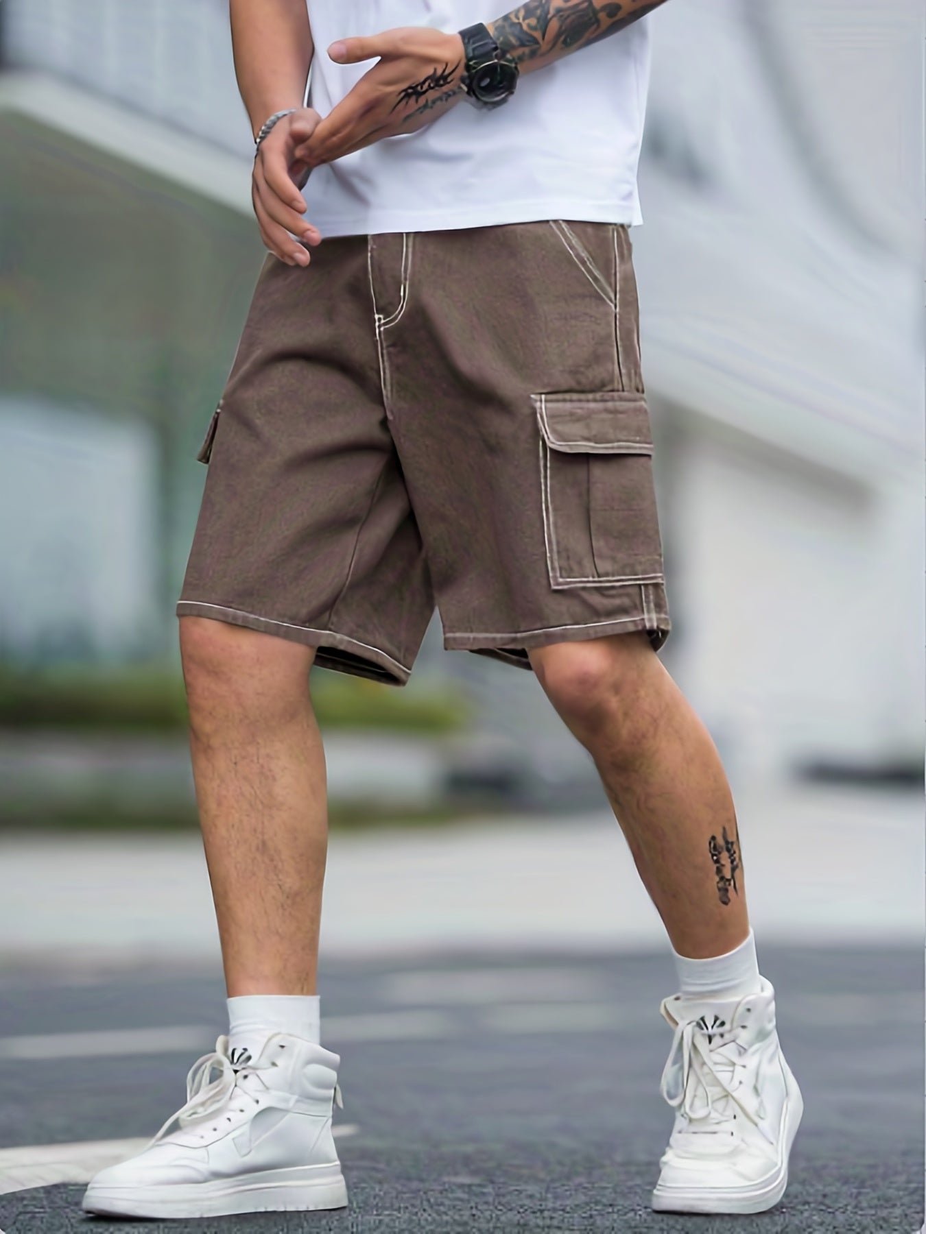 Street Style Denim Shorts with Flap Pockets