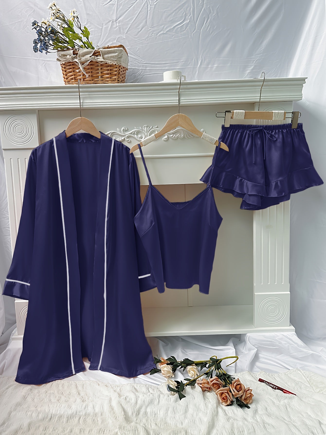 Satin Pajama Set with Robe & Cami Top