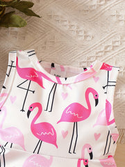 Flamingo Print Baby Girl Sleeveless Casual Dress