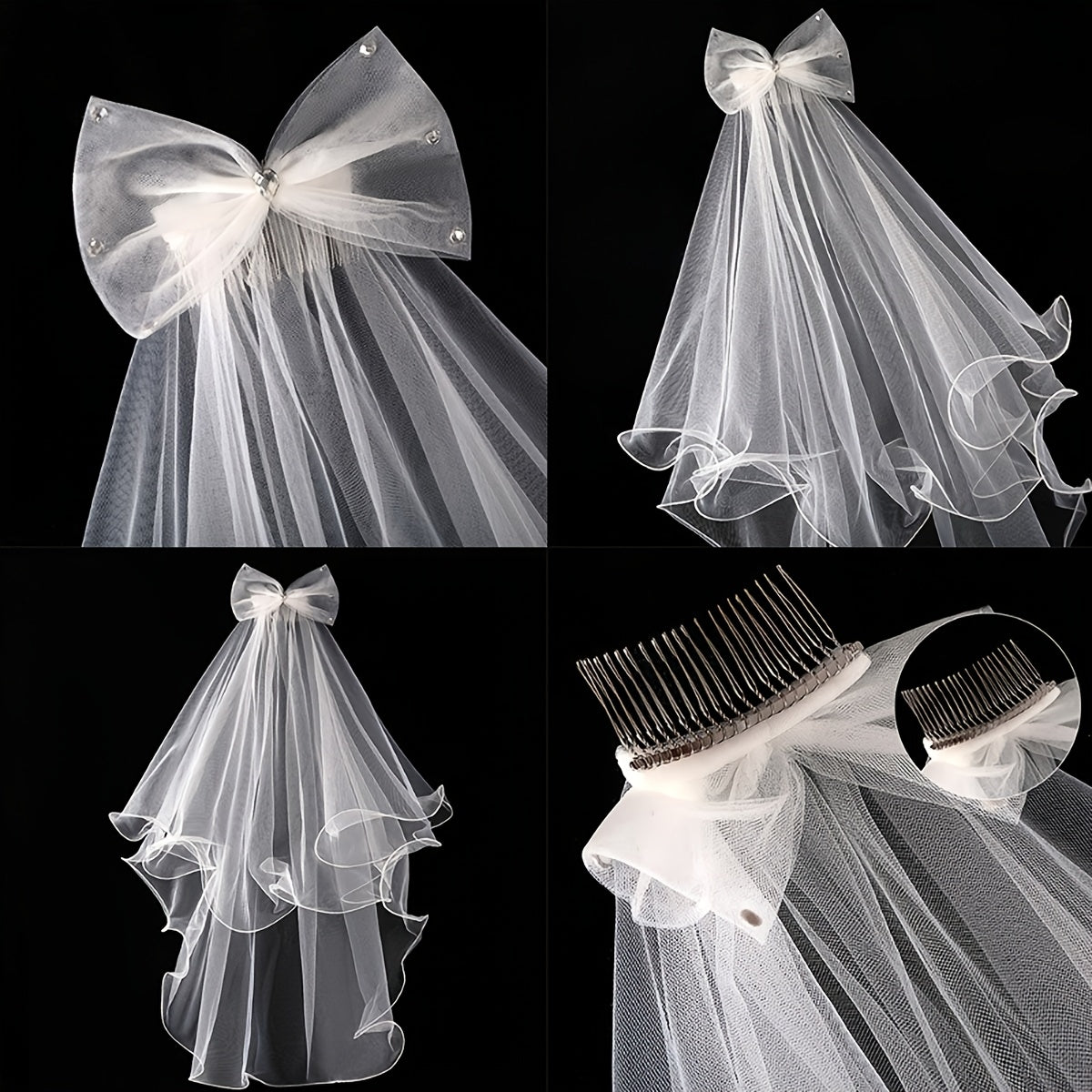 Bridal Veil with Comb Double Layer Ruffled Short Veil Tulle Wedding Bridal Veil