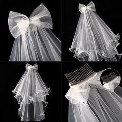 Bridal Veil with Comb Double Layer Ruffled Short Veil Tulle Wedding Bridal Veil