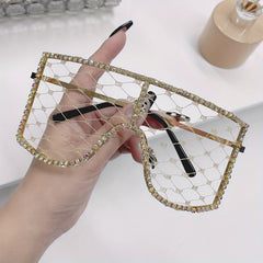 Rhinestone Mesh Shield Glasses for Women