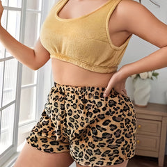 Fluffy Tank & Leopard Print Shorts Pajama Set