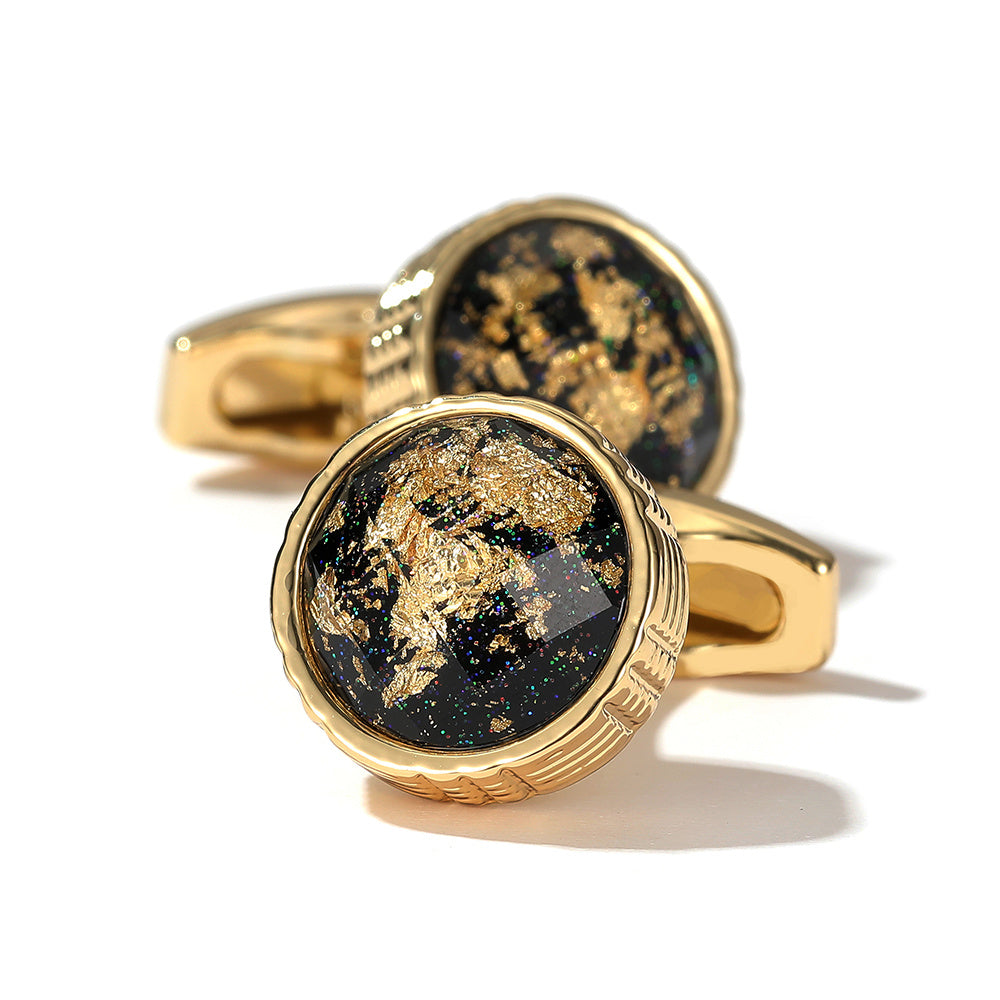 Patterned Golden Round Men's Cufflinks