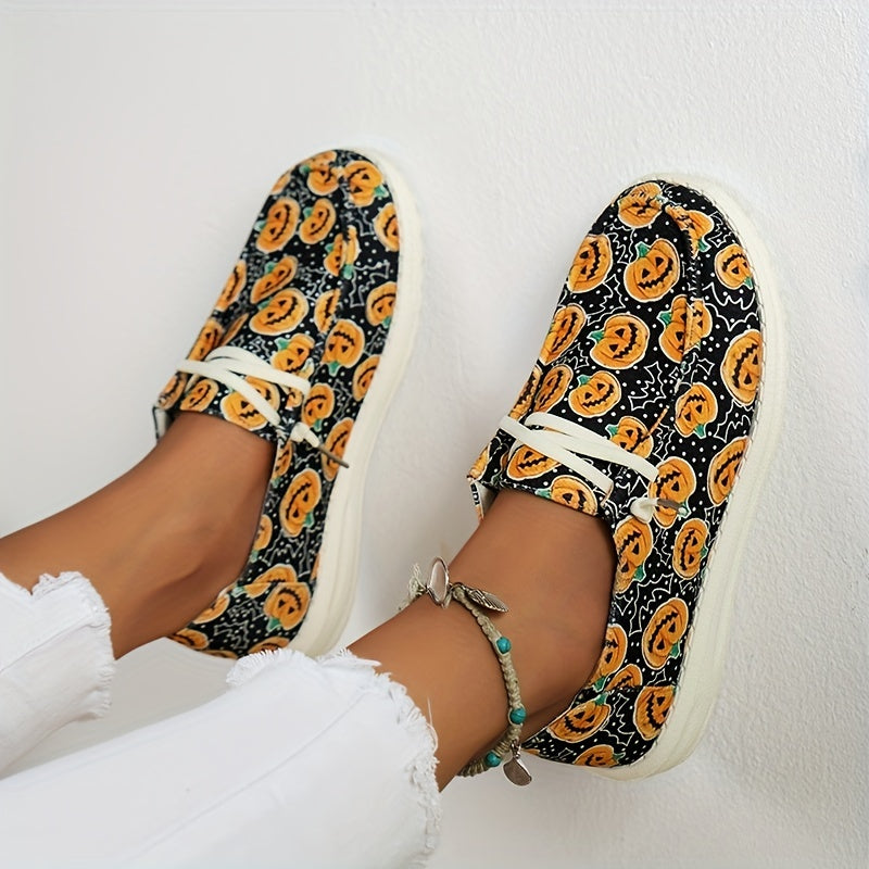 Halloween Pumpkin Pattern Flat Slip On Loafers Soft Comfortable Shoes