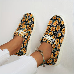 Halloween Pumpkin Pattern Flat Slip On Loafers Soft Comfortable Shoes