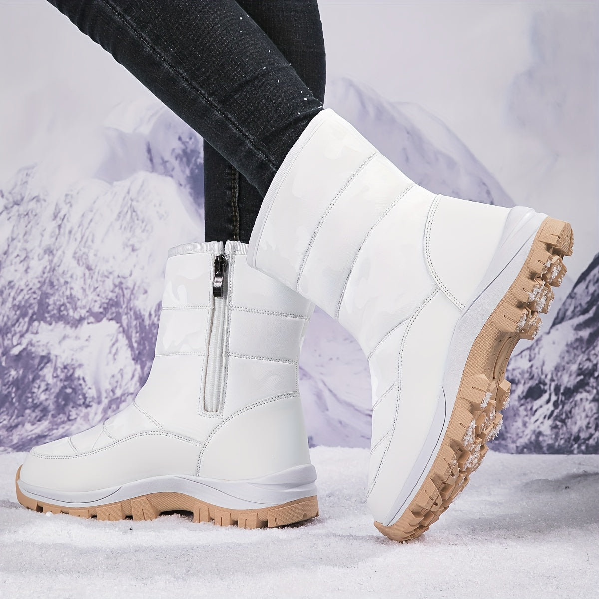 Women's High Top Warm Snow Boots Non Slip Zipper Winter Hiking Boots
