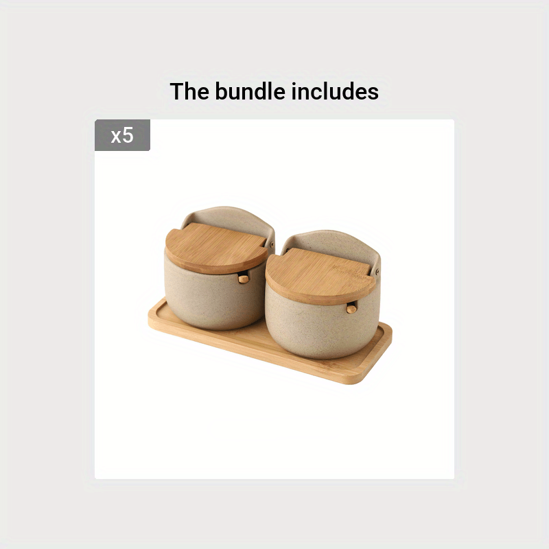 Japanese Ceramic Bamboo And Wood Lid Seasoning Jar Set