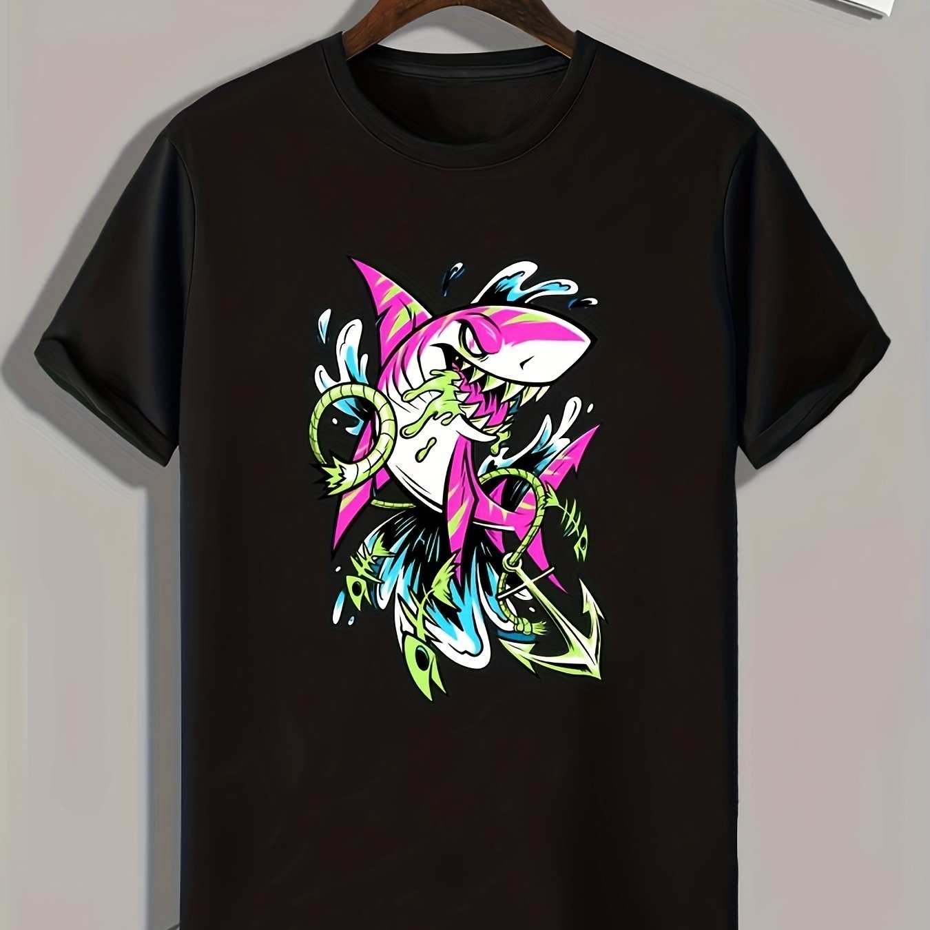 Shark Print Men's Graphic T-Shirt for Summer