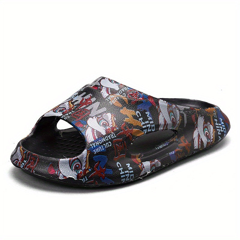 Men's Printed Slides Quick Dry Non-Slip Indoor & Outdoor Summer Comfort
