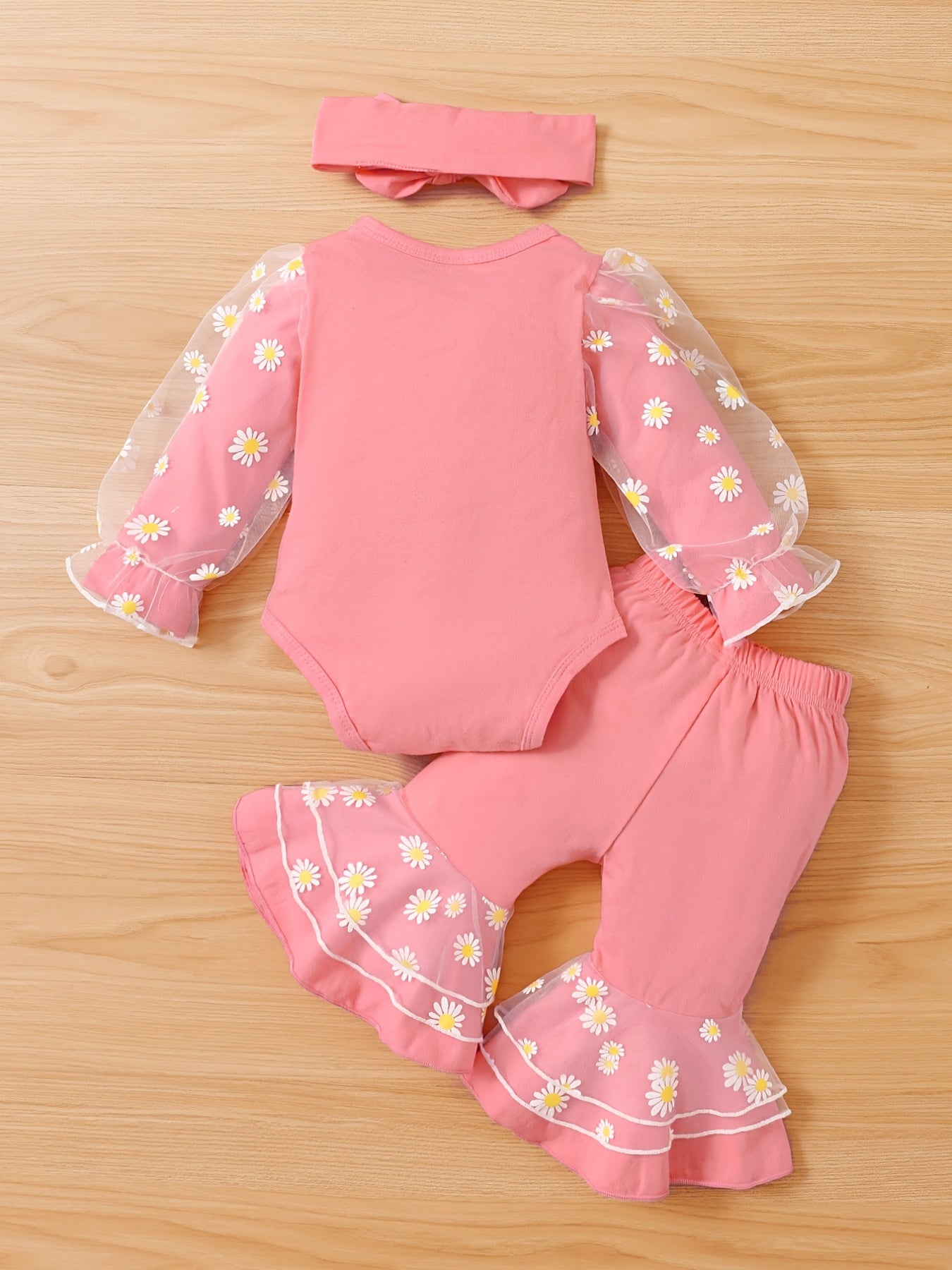 Daisy Mesh Lace Romper Pants Headband Set Newborn Baby Clothes