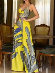 Botanical Print Sleeveless Jumpsuit