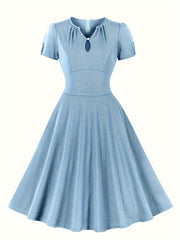 Retro Dress V Neck Puff Sleeve A Line Dress