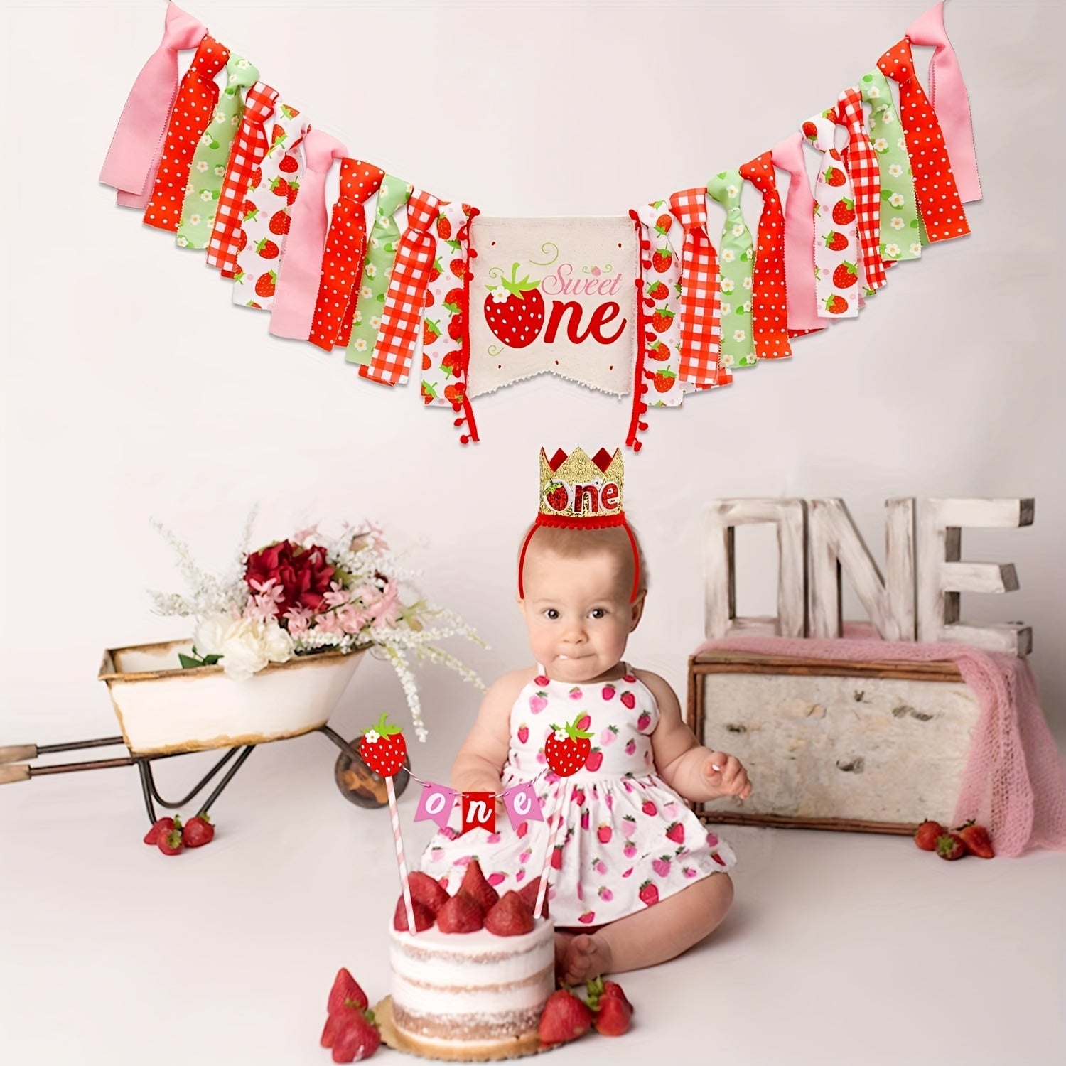 Strawberry Birthday Decorations Kit Sweet One Party Highchair Banner