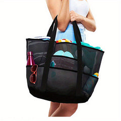 Large Mesh Beach Bag Family Tote & Pool Bag with 9 Pockets