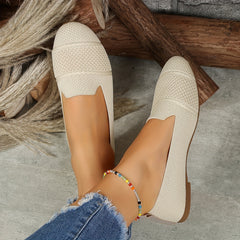 Women's Knitted Ballet Flats Soft Sole Slip On Shoes Almond Toe