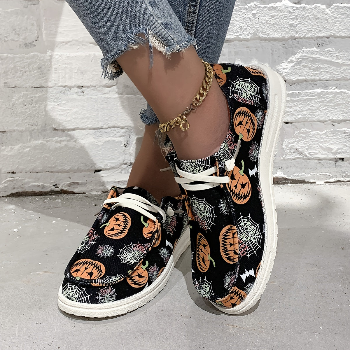 Spider & Pumpkin Pattern Slip On Canvas Shoes Halloween