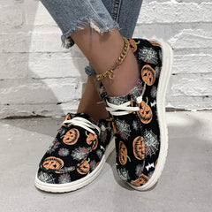 Spider & Pumpkin Pattern Slip On Canvas Shoes Halloween