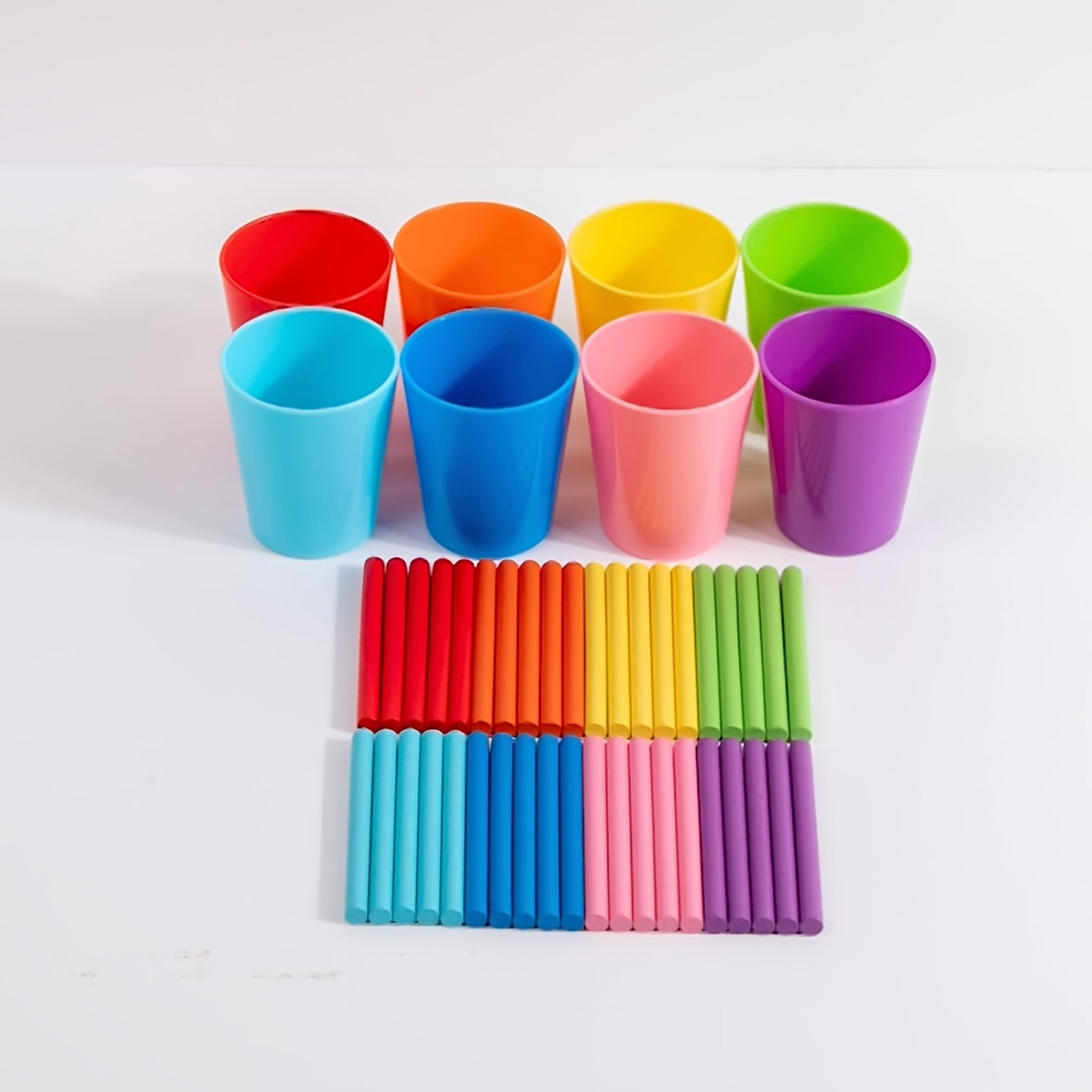 Color Matching Cups and Wooden Sticks for Preschoolers