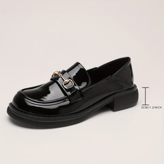 Chunky Heel Loafers Stylish Faux Leather Shoes Comfortable
