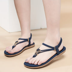 Women's Thong Sandals with Elastic Strap, Beach Slip-On Shoes