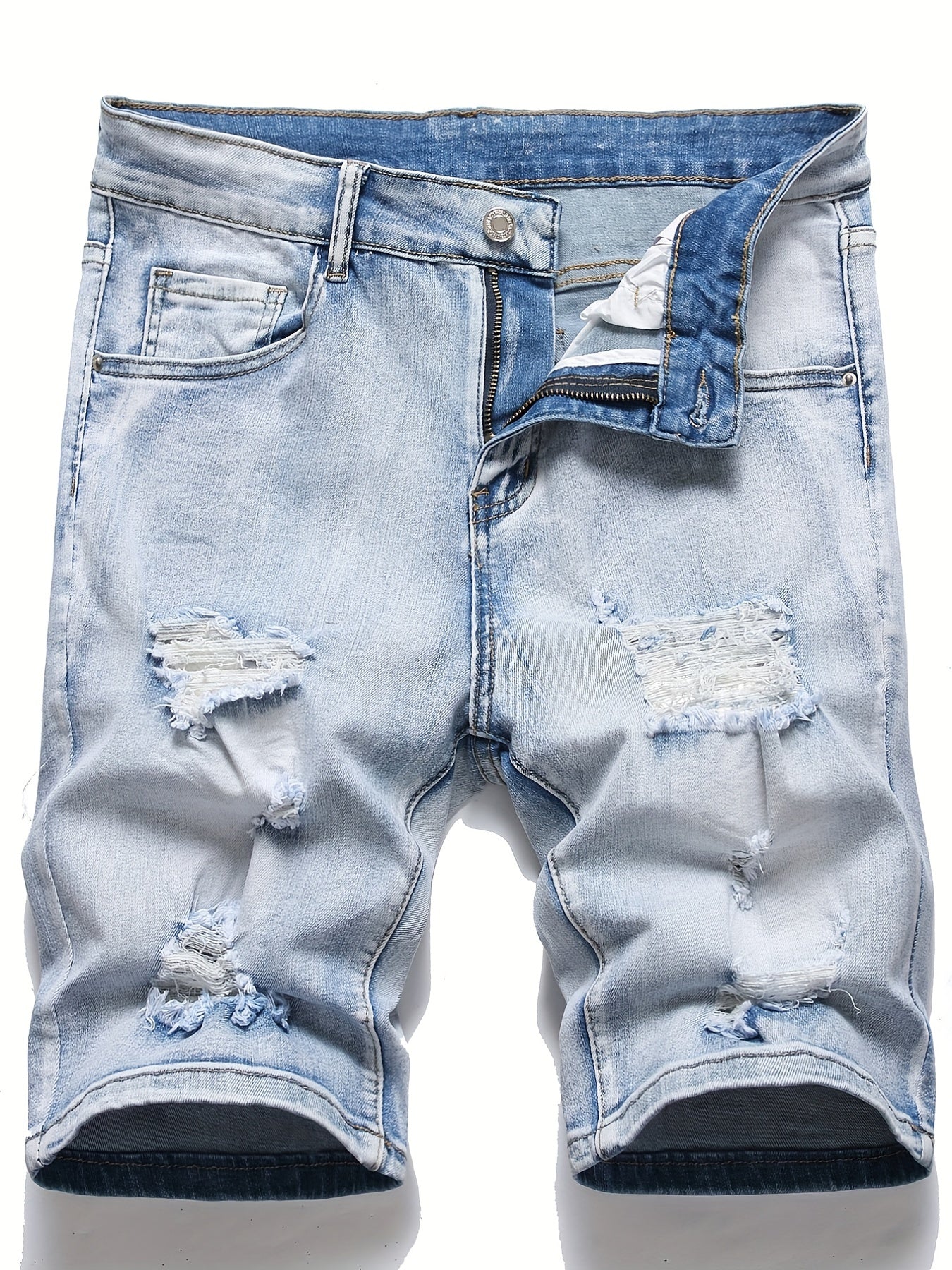 Slim Fit Ripped Denim Shorts Men Casual Street Style High Stretch