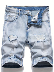 Slim Fit Ripped Denim Shorts Men Casual Street Style High Stretch