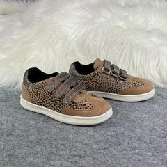 Girl's Leopard Skate Shoes Hook And Loop Fastener Sneakers