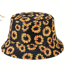 Sunflower Print Bucket Hat Reversible Fisherman Cap