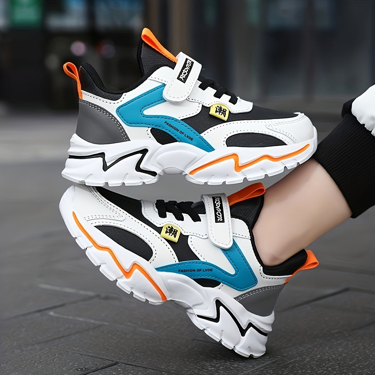 Kids Block Hook And Loop Sneakers with Letters Decoration