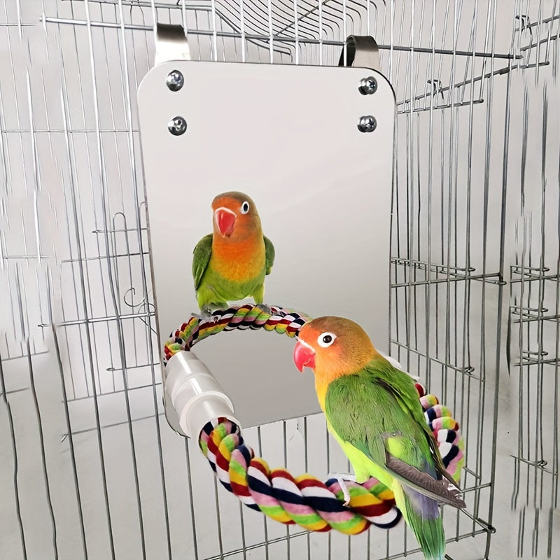 Bird Stand Rope Perch With Mirror Toy For Parrot