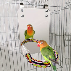 Bird Stand Rope Perch With Mirror Toy For Parrot