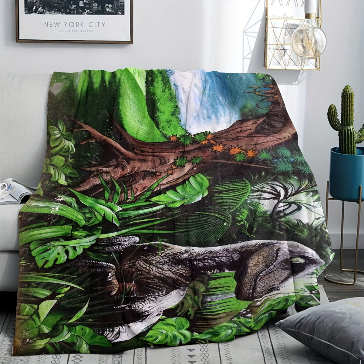 Dinosaur Printed Soft Blanket for Camping and Travel