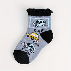6pairs Baby Boys Crew Socks Cartoon Car Pattern Socks Toddler Children's Socks