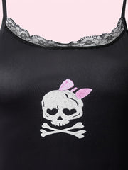 Skull Pattern Cami Top Halloween Lace Crew Neck Lingerie