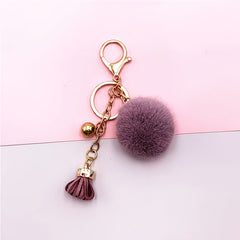 Funny Plush Ball Keychain with Bowknot Tassel Fruit Snap Hook