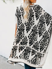 Geometric Print Pompom Trim Kimono Cover Up