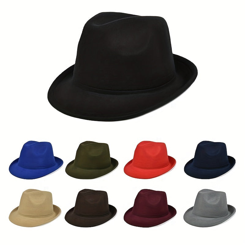 Vintage Trilby Fedora Cap Solid Felt Hat Classic Rolled Brim Jazz Hat