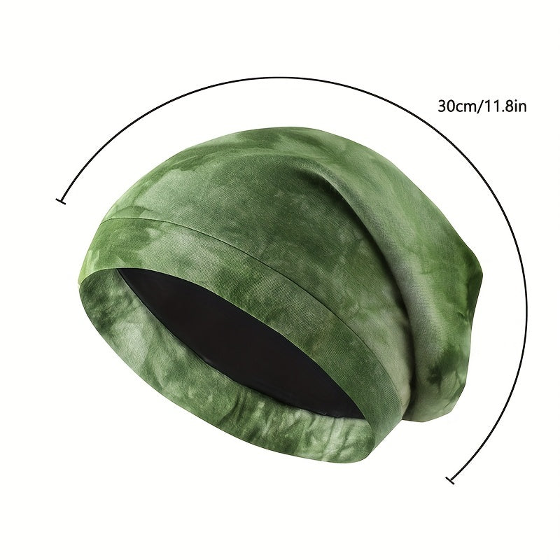 Tie Dye Print Soft Beanie Satin Lined Elastic Bonnet Sleeping Night Cap