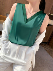 Mesh Contrast V Neck Tank Top for Summer