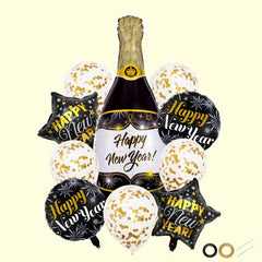 12pcs Golden Sequin Wine Bottle Balloon Party Decoration Set