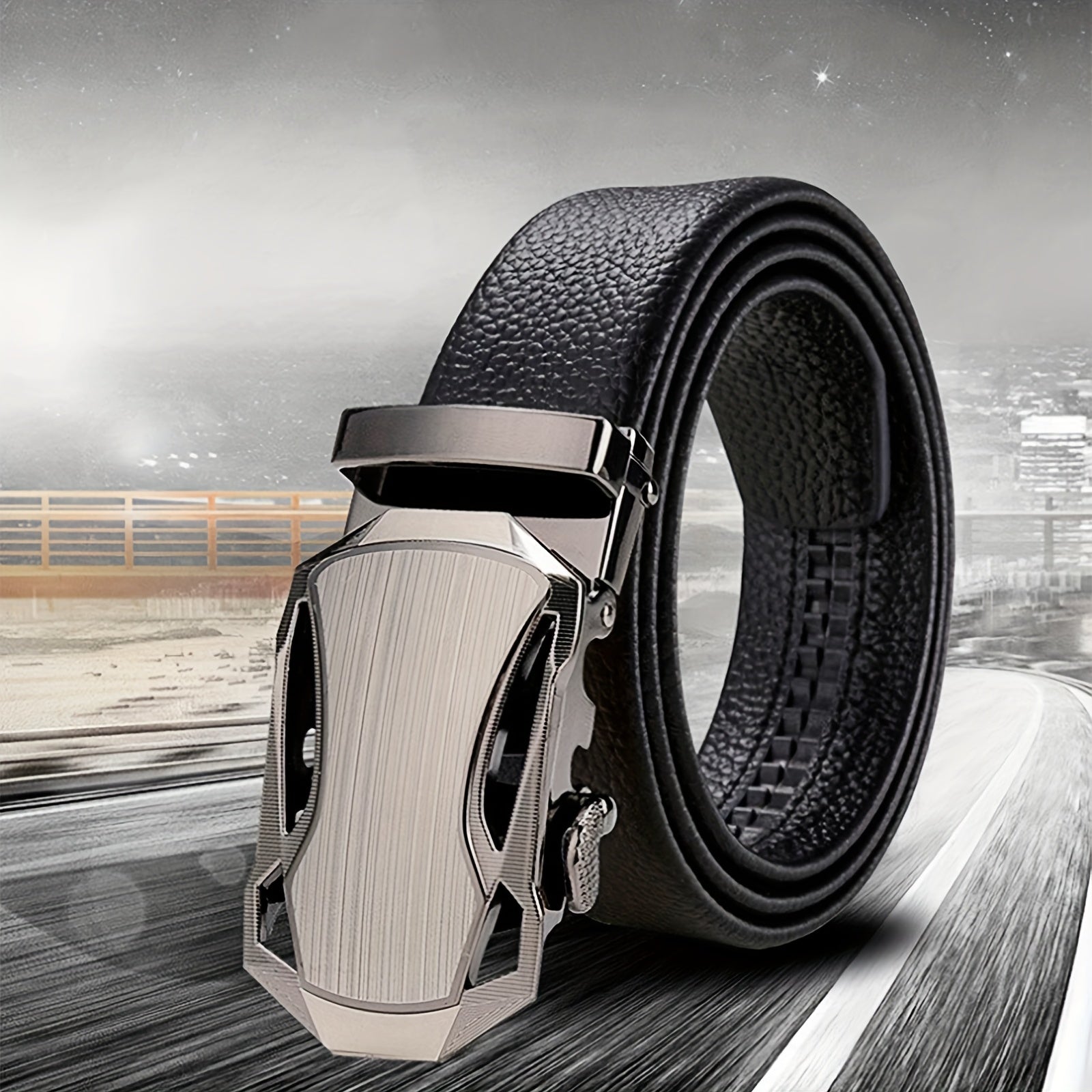 Men's Leather Edging Sports Car Style High Waist Pants Belt