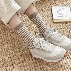 4 Pairs Striped Crew Socks Women's Stockings