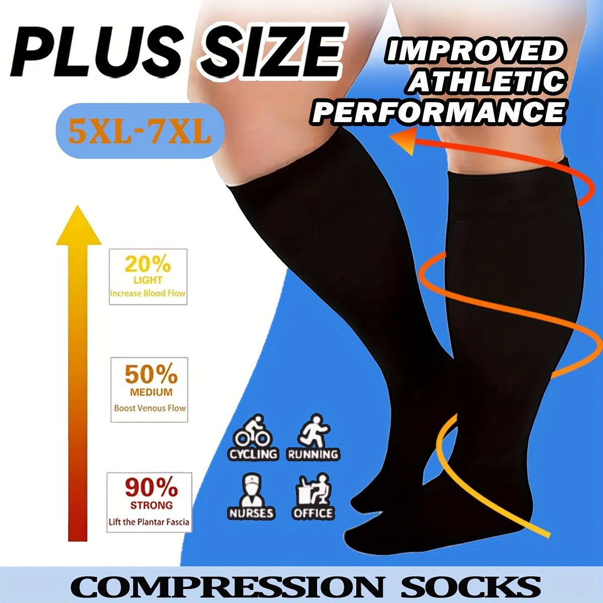 Wide Calf Compression Socks 15-20 mmHg Knee High Stockings