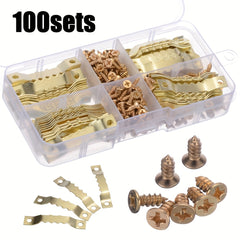100pcs 45 8mm Golden Saw Tooth Hangers Canvas Picture Frame Hooks Screws