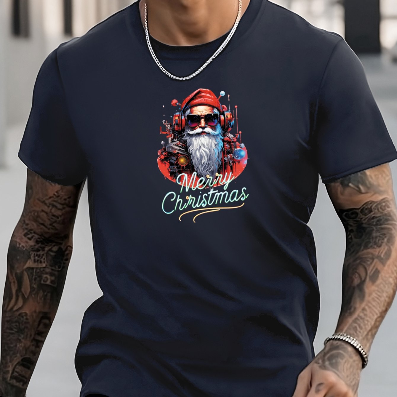 Christmas Print Men's Graphic Crew Neck Active T shirt