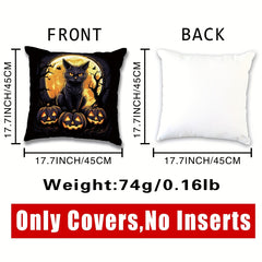 Halloween Cat Pillow Flannel Pillowcase for Sofas and Chairs