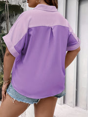 Colorblock Button Up Short Sleeve Blouse
